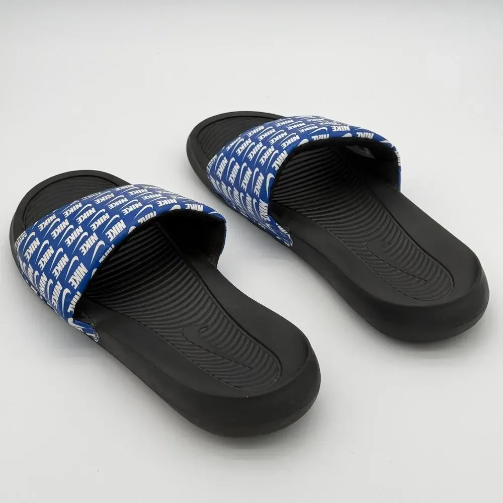 Nike Victori One Men's Printed Slides Blue Black Logo Sandals CN9678-401 Size 14